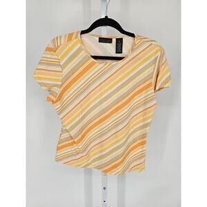 Vintage Y2K Apostrophe Womens Sz XL Short Sleeve Blouse Pastel Orange Striped